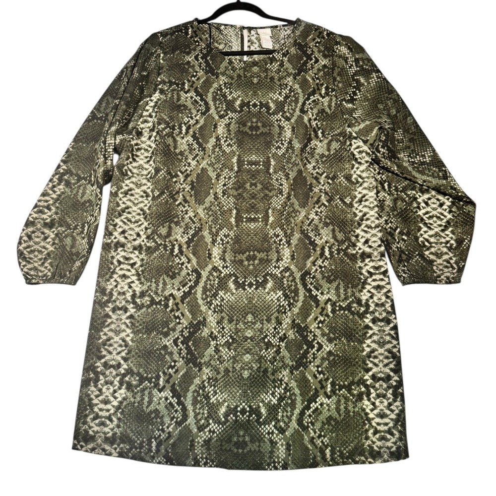 H&M Womens Dress Size 14 Snake Print Long Sleeve Round Neck Woven Shift short